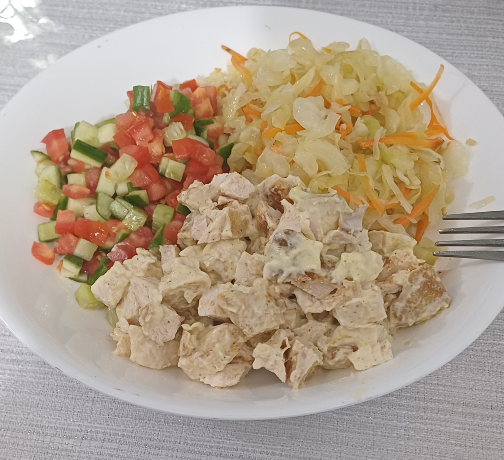 chicken salad with cabbage and israeli salad